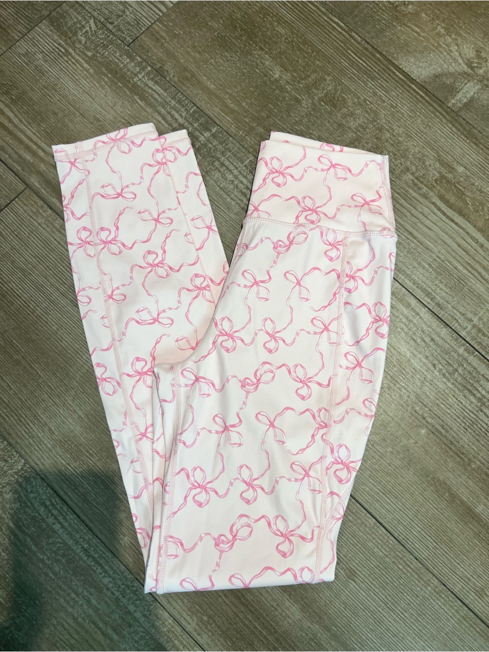 LoveShackFancy Girls' Pink Bow-Print Leggings
